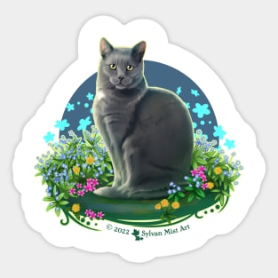 Gray Cat in the Flower Garden Sticker